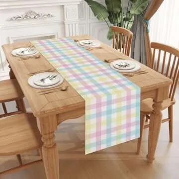 Jiudungs Linen Buffalo Check Plaid Spring Table Runner 72 Inches Long Farmhouse Spring Summer Easter Table Decoration for Home Kitchen Dining Room
