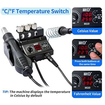 BACOENG 2 in 1 882D Soldering Iron Hot Air Rework Station with LED Display and ℉/℃ Conversion