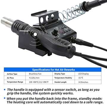 BACOENG 2 in 1 882D Soldering Iron Hot Air Rework Station with LED Display and ℉/℃ Conversion