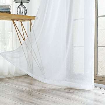 Anjee White Sheer Curtains, 96" Long, 4 Panels