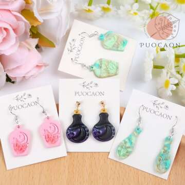 Puocaon Potion Bottle Clay Cutters - 6 Plant Embossing Designs for Polymer Clay Jewelry