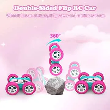 cosone Pink Remote Control Car for Girls - RC Stunt Cars with 4WD Double-Sided Driving 360° Flips R...