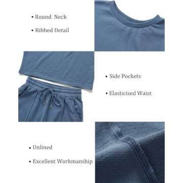 ZESICA Women's Long Sleeve Crop Top and Pants Pajama Sets 2 Piece Jogger Long Sleepwear Loungewear Pjs Sets,Blue,Medium