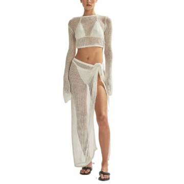 Women 2 Piece Skirt Sets Y2k Crop Tops Bodycon Maxi Long Skirts Sexy Hollow Out Backless Club Party ...