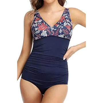 PERONA Women's Tummy Control Swimsuit One Piece Bathing Suit Vintage Printed Swimwear Butterfly