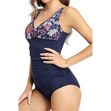 PERONA Women's Tummy Control Swimsuit One Piece Bathing Suit Vintage Printed Swimwear Butterfly