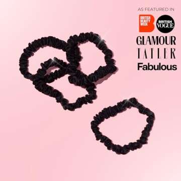 SILKIE x4 Set - Better than Satin - 100% Pure Mulberry Silk Black on Black Skinny Scrunchies Travel ...