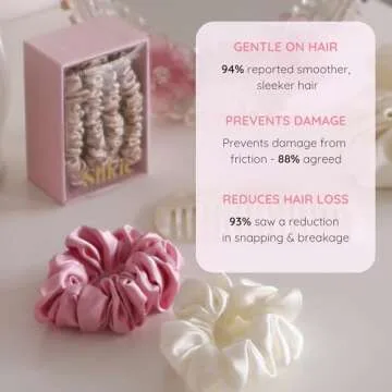 SILKIE x4 Set - Better than Satin - 100% Pure Mulberry Silk Black on Black Skinny Scrunchies Travel Pouch Everyday Hair Ties Elastics Hair Care Ponytail Holder No Damage (Noir)