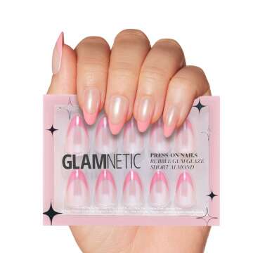 Glamnetic Press On Nails - Bubble Gum Glaze | Pink French Tip Kit