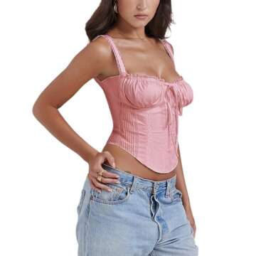 YADMISU Women's Lace Up Cami Corset Tops Cold Shoulder Zip Side Ties Back Sexy Going Out Bodyshaper Bustier Top,Pink,XS