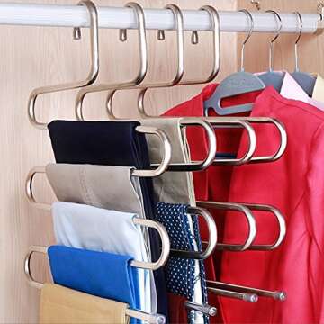 Pants Hangers DOIOWN S-Shape Stainless Steel Clothes Hangers Space Saving Hangers Closet Organizer f...
