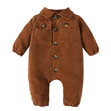 Newborn Baby Boy Clothes Infant Outfits Corduroy Long Sleeve Button Romper One Piece Jumpsuit Bodysu...