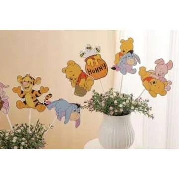 24PCS Winnie Party Decorations,Centerpieces Decorations Stick Table Toppers For Birthday Party Supplies Decor Table Toppers