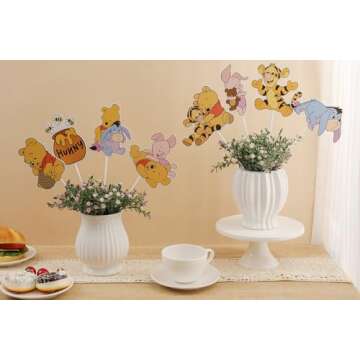 24PCS Winnie Party Decorations,Centerpieces Decorations Stick Table Toppers For Birthday Party Supplies Decor Table Toppers