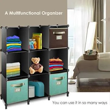 TomCare Cube Storage 9-Cube Closet Organizer Shelves Plastic Storage Cube Organizer DIY Closet Organizer Storage Cabinet Modular Book Shelf Shelving for Bedroom Living Room Office, Black