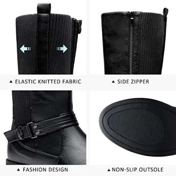 Vepose Women’s Riding Knee High Boots, Black Calf Tall Knitted Comfort Low Heel 955 Boots with Zipper, Size 7M US, (CJY955 Black 07)