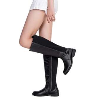 Vepose Women’s Riding Knee High Boots, Black Calf Tall Knitted Comfort Low Heel 955 Boots with Zipper, Size 7M US, (CJY955 Black 07)