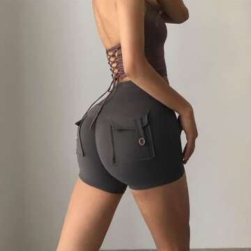 Pdxnyxx Aesthetic Workout Shorts Womens Aesthetic Yoga Shorts with Pockets for Women Athletic Shorts for Women (Grey,M,Medium)