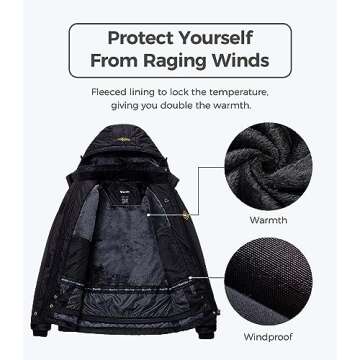 Wantdo Women's Mountain Waterproof Fleece Ski Jacket Windproof Rain Jacket, Small, Black