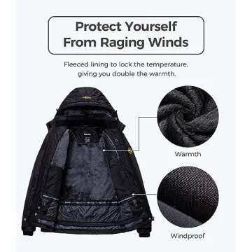 Wantdo Women's Mountain Waterproof Fleece Ski Jacket Windproof Rain Jacket, Small, Black