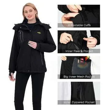 Wantdo Women's Mountain Waterproof Fleece Ski Jacket Windproof Rain Jacket, Small, Black