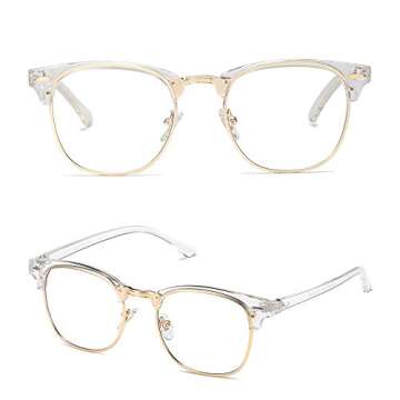SOJOS Retro Semi Rimless Blue Light Blocking Glasses Half Horn Rimmed Eyeglasses SJ5018, Clear Frame/Gold Rim