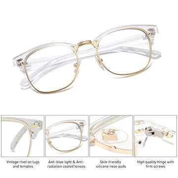 SOJOS Retro Semi Rimless Blue Light Blocking Glasses Half Horn Rimmed Eyeglasses SJ5018, Clear Frame/Gold Rim