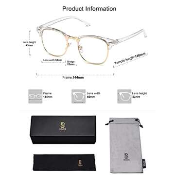SOJOS Retro Semi Rimless Blue Light Blocking Glasses Half Horn Rimmed Eyeglasses SJ5018, Clear Frame/Gold Rim
