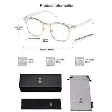 SOJOS Retro Semi Rimless Blue Light Blocking Glasses Half Horn Rimmed Eyeglasses SJ5018, Clear Frame/Gold Rim