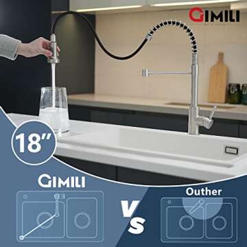 GIMILI Kitchen Faucet with Pull Down Sprayer High Arc Single Handle Spring Kitchen Sink Faucet Brushed Nickel Modern Stainless Steel Kitchen Faucets