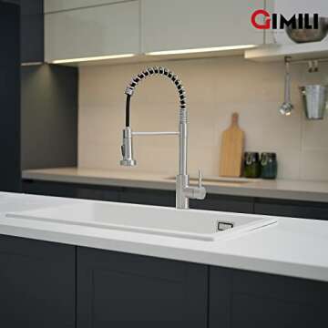 GIMILI Kitchen Faucet with Pull Down Sprayer High Arc Single Handle Spring Kitchen Sink Faucet Brushed Nickel Modern Stainless Steel Kitchen Faucets