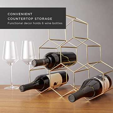 Viski Geo Countertop Wine Rack Freestanding, 6 Wine Bottle Holder for Wine Storage, Kitchen Decor, W...