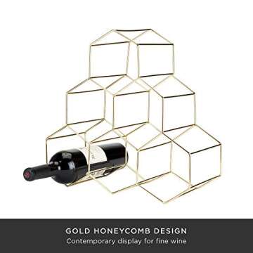 Viski Geo Countertop Wine Rack Freestanding, 6 Wine Bottle Holder for Wine Storage, Kitchen Decor, Wine Pantry Storage, 14.25", Gold