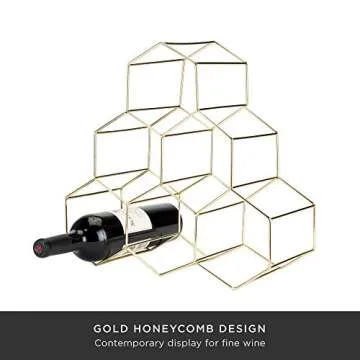 Viski Geo Countertop Wine Rack Freestanding, 6 Wine Bottle Holder for Wine Storage, Kitchen Decor, Wine Pantry Storage, 14.25", Gold