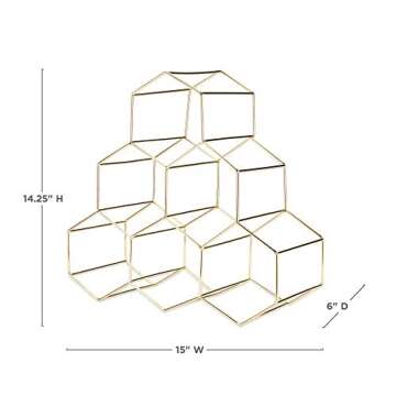 Viski Geo Countertop Wine Rack Freestanding, 6 Wine Bottle Holder for Wine Storage, Kitchen Decor, Wine Pantry Storage, 14.25", Gold