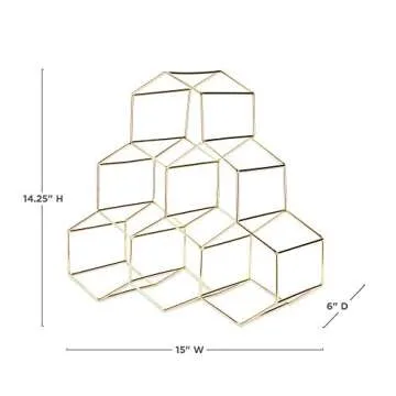 Viski Geo Countertop Wine Rack Freestanding, 6 Wine Bottle Holder for Wine Storage, Kitchen Decor, Wine Pantry Storage, 14.25", Gold