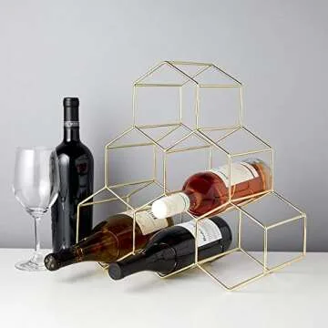 Viski Geo Countertop Wine Rack Freestanding, 6 Wine Bottle Holder for Wine Storage, Kitchen Decor, Wine Pantry Storage, 14.25", Gold