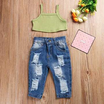 Lefyira Stylish 2Pcs Toddler Baby Girls Clothes Halter Crop Top & Ripped Jeans Set