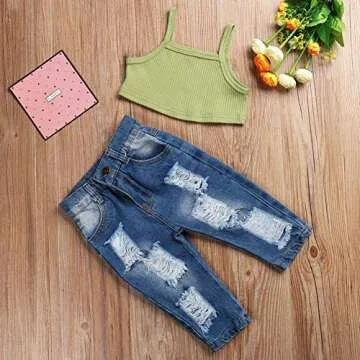 Lefyira 2Pcs Toddler Summer Crop Top & Ripped Jeans