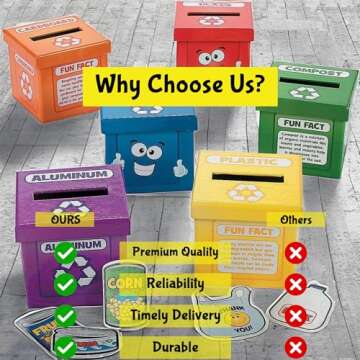 Fun Express Creative Recycling Box for Kids - 54-Piece Creative Recycling Activity Boxes, Engage Kids in Eco-Friendly Learning - Interactive Recycling Lessons, Environmental Education