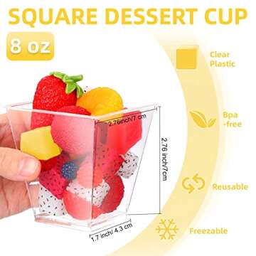 Zubebe 100 Pack 8 Oz Square Plastic Cups, Appetizer Dessert Cups Clear Plastic Disposable Small Tumb...