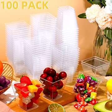 Zubebe 100 Pack 8 Oz Square Plastic Cups, Appetizer Dessert Cups Clear Plastic Disposable Small Tumbler for Ice Cream, Fruit Puddings, Desserts, Appetizers Wedding Party Catering Supplies