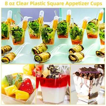 Zubebe 100 Pack 8 Oz Square Plastic Cups, Appetizer Dessert Cups Clear Plastic Disposable Small Tumbler for Ice Cream, Fruit Puddings, Desserts, Appetizers Wedding Party Catering Supplies
