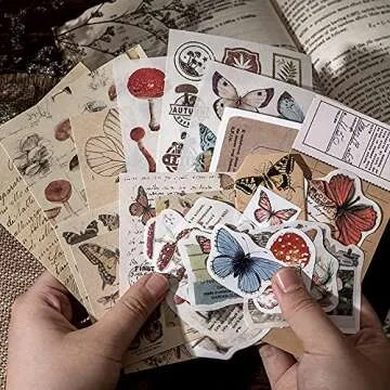 Knaid Vintage Scrapbook Supplies Pack, Decorative Plants Floral Butterfly Mushroom Nature Retro Paper Stickers Collection for Junk Journal DIY Arts Crafts Album Bullet Journals Planners