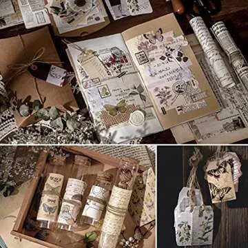 Knaid Vintage Scrapbook Supplies Pack, Decorative Plants Floral Butterfly Mushroom Nature Retro Paper Stickers Collection for Junk Journal DIY Arts Crafts Album Bullet Journals Planners