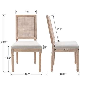 Chairus Farmhouse Dining Chairs Set of 2, Rattan Back French Country Style