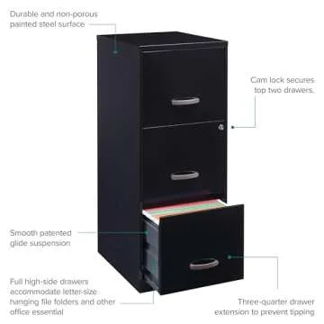 Lorell SOHO 18" 3-Drawer File Cabinet - Durable & Stylish