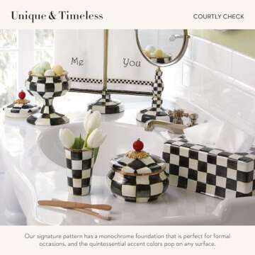 MACKENZIE-CHILDS Enamel Curiosity Pot, Decorative Container for Home Decor, Black-and-White Courtly Check