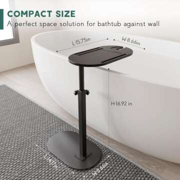 Yumkfoi Bathtub Tray Table with Carbon Steel Base, Freestanding Bath Tray for Tub Against Wall, Bath...