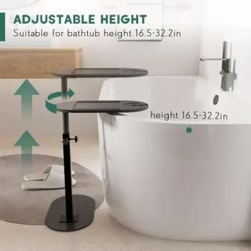 Yumkfoi Bathtub Tray Table with Carbon Steel Base, Freestanding Bath Tray for Tub Against Wall, Bathtub Caddy Hot Tub Table for Luxury Bath Home Spa Bath Accessories (Carbon Steel&Bamboo)